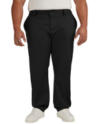 DexonMen big and tall black chinos, classic relaxed fit for casual weekend wear. Model 6'2 280 lbs wearing size 42Wx32L.