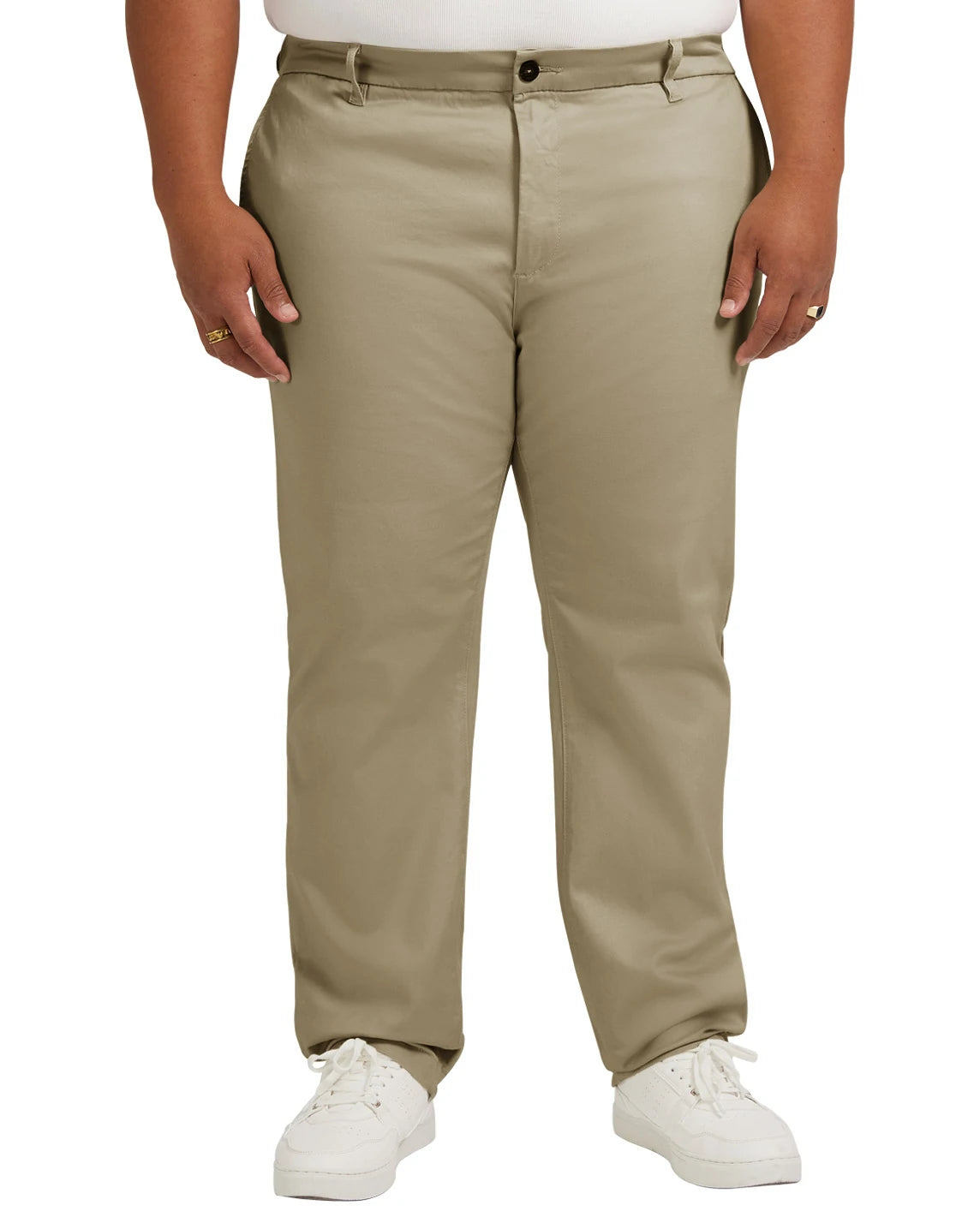 DexonMen Men's Plus Size Khaki Dress Pants—Classic cut with a hidden expandable elastic waistband, suitable for business casual occasions