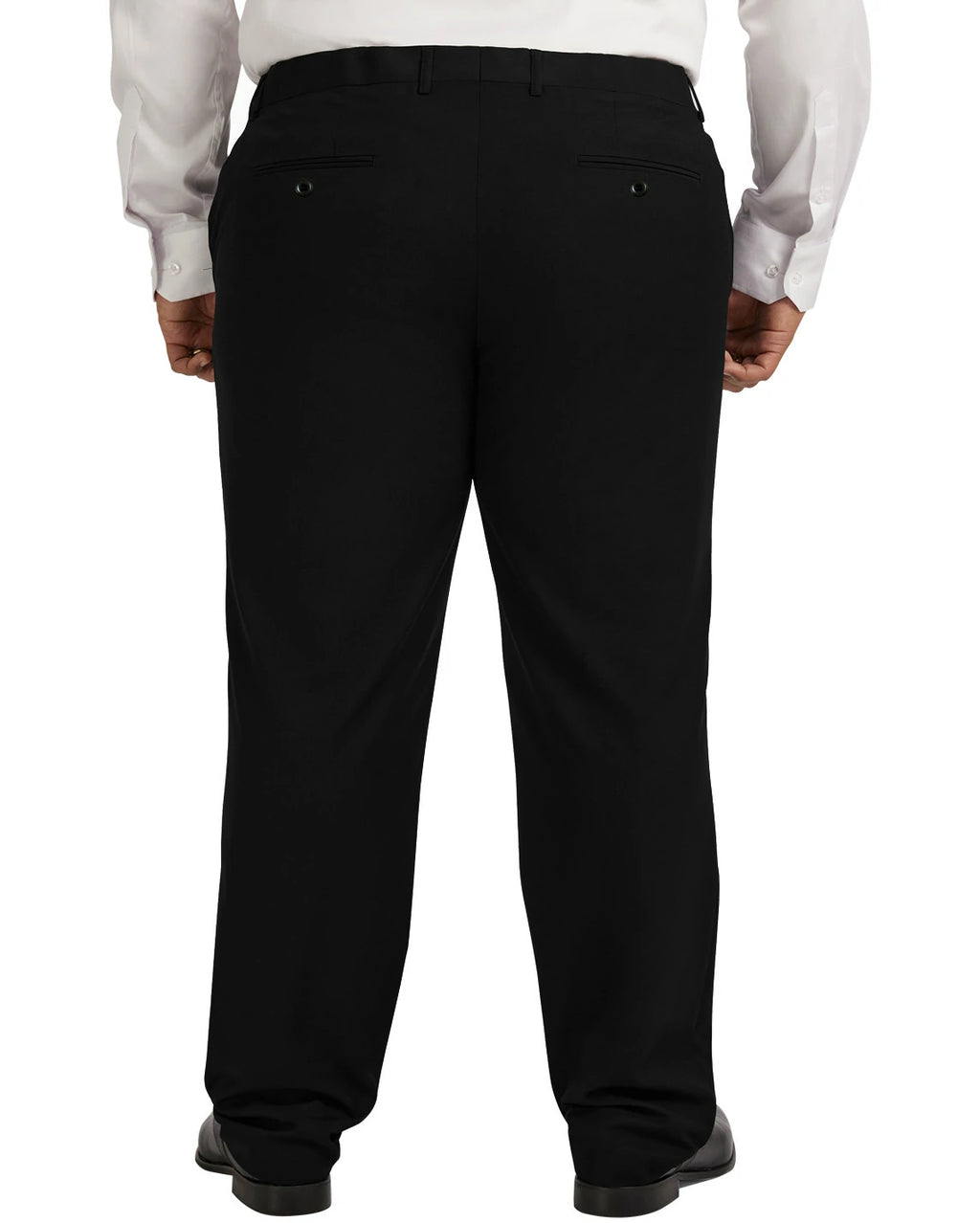 Back view of DexonMen Men's Wrinkle-Free Black Dress Pants, showcasing the straight leg fit and Hidden Expandable Waistband for business casual comfort