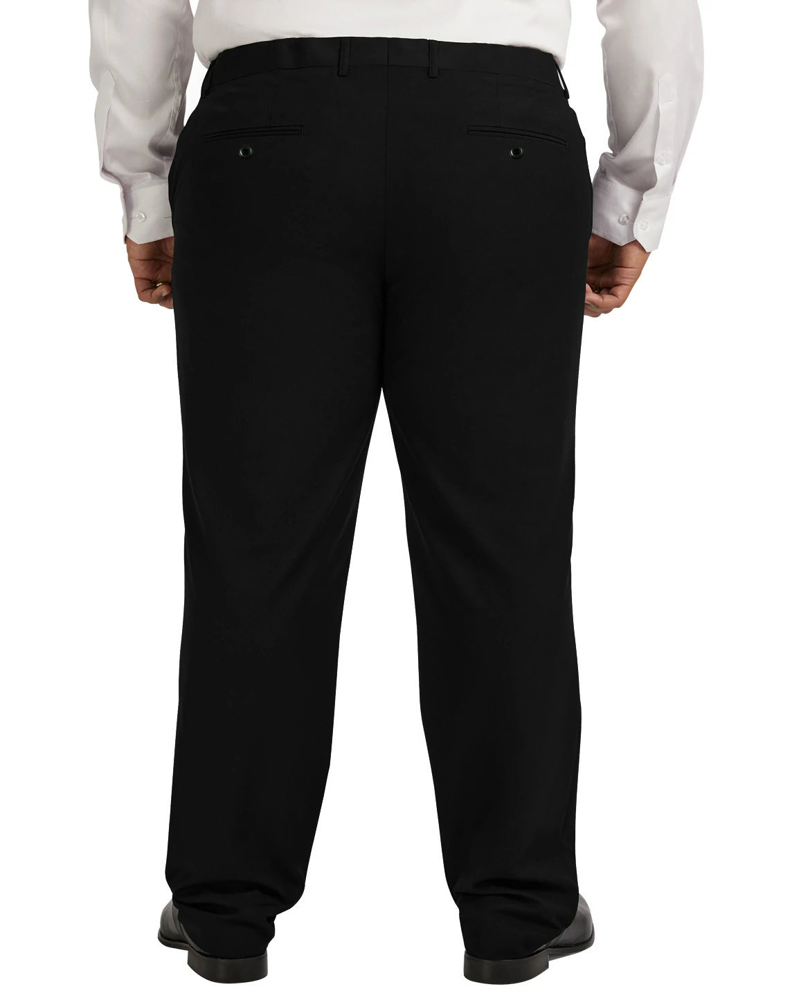 Back view of DexonMen Men's Wrinkle-Free Black Dress Pants, showcasing the straight leg fit and Hidden Expandable Waistband for business casual comfort
