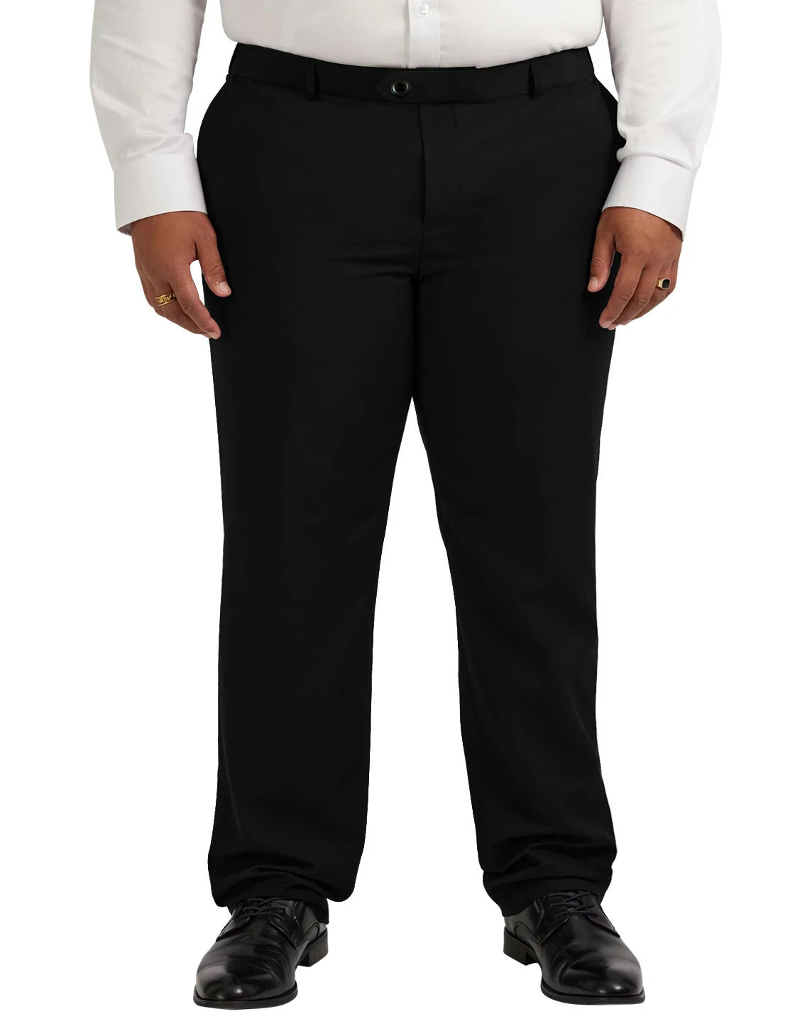 DexonMen Men's Big and Tall Wrinkle-Free Black Dress Pants with Hidden Expandable Waistband - No Iron Needed for Business Casual