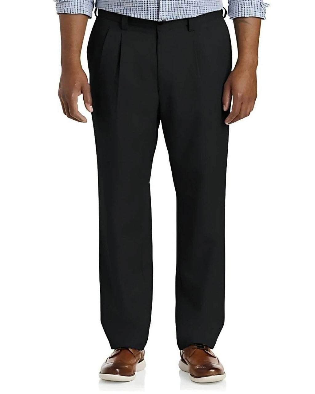 DexonMen big and tall double pleated black dress pants in relaxed fit with expandable waistband for professional extended size
