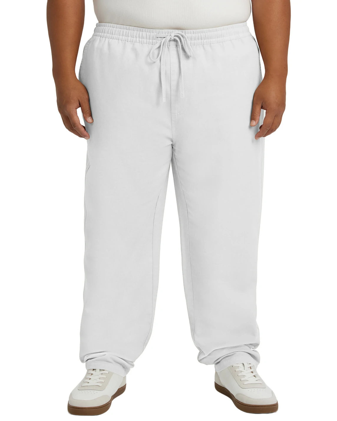 DexonMen Plus Size White Linen Pants feature a hidden adjustable elastic waistband with drawstring detail. Crafted from lightweight, breathable fabric, they are perfectly suited for business
