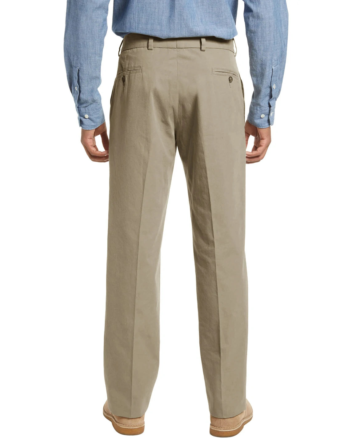 Back of DexonMen light khaki chinos, classic - fit with tailored back pockets for a polished look
