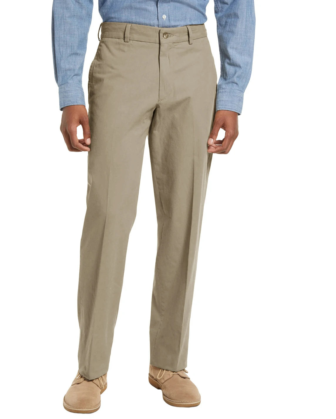 Model in DexonMen light khaki men's chinos, classic - fit for daily & office, easy to style with dress shirts