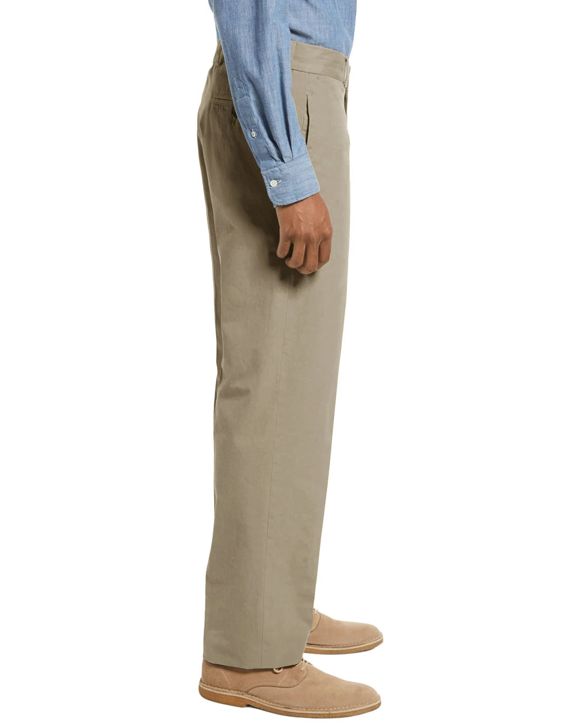 Side view of DexonMen light khaki men's chinos, sleek classic - fit, versatile for year - round wear