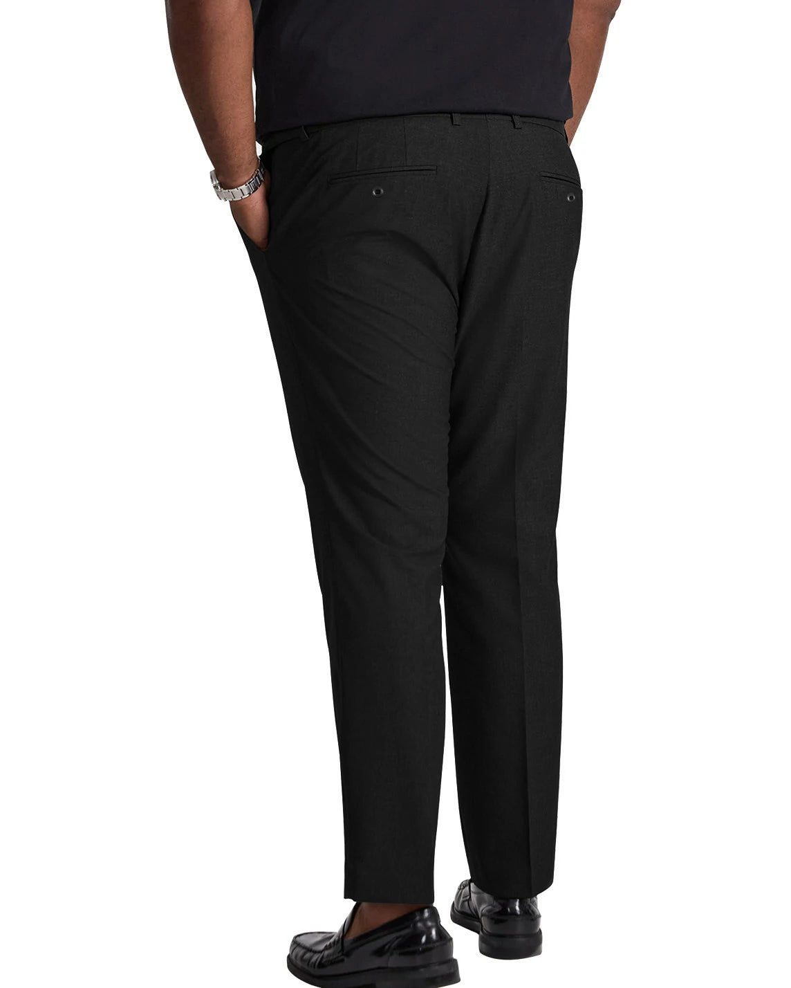 DexonMen Plus Size Black Stretch Dress Pants, Non-Iron Design with Hidden Adjustable Waistband