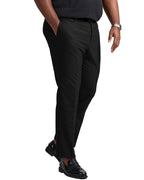 DexonMen Plus Size Black Stretch Dress Pants Side View Featuring a straight leg silhouette, hidden adjustable waistband, and the comfort of wrinkle-resistant fabric.