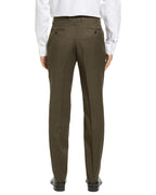 brown wrinkle-free dress pants, classic-fit back view, no-iron all-season hidden expandable waistband, DexonMen, 6'0 180 lbs, 32W×30L