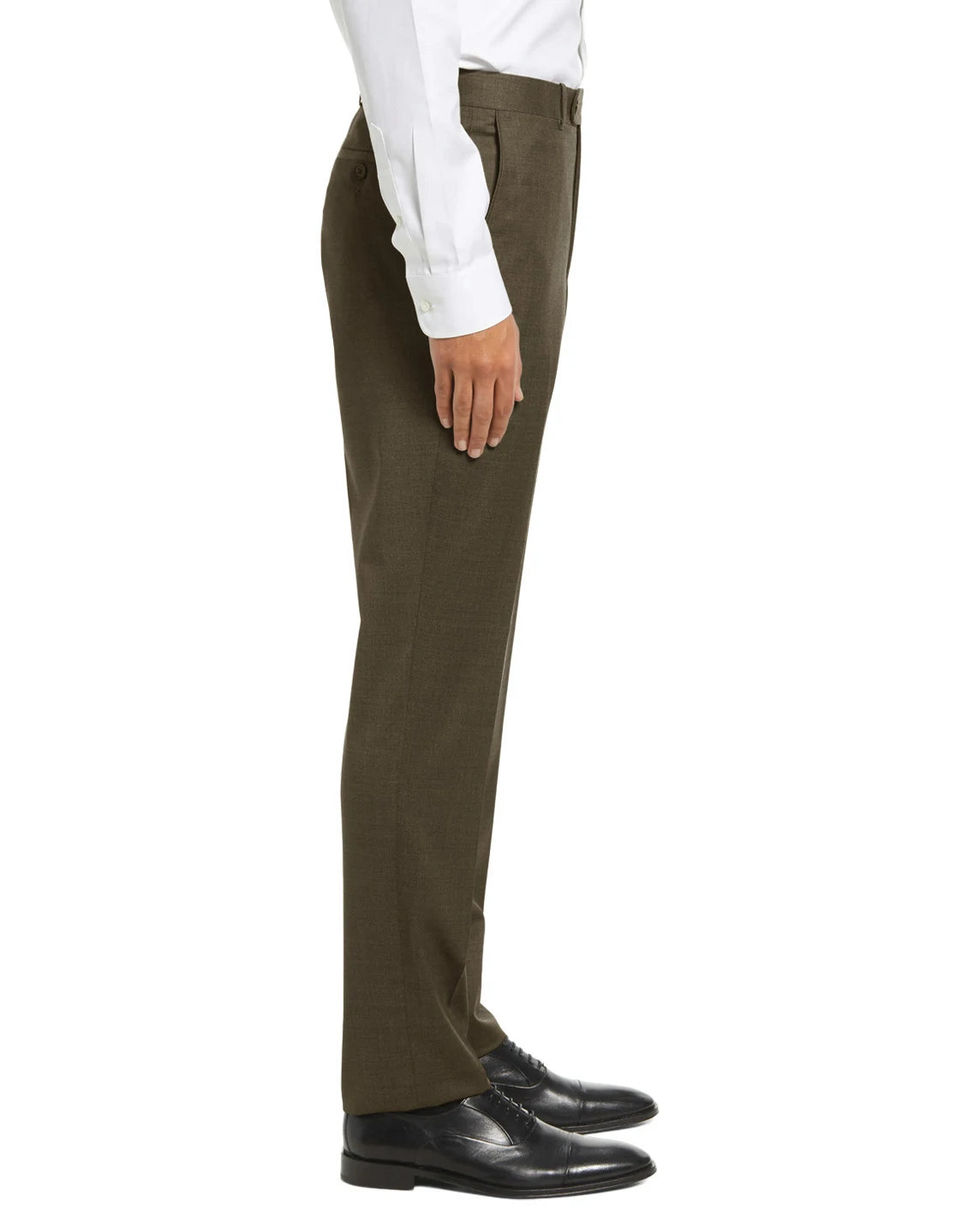 brown wrinkle-free dress pants, classic-fit side angle, no-iron all-season hidden expandable waistband, DexonMen, 6'0 180 lbs, 32W×30L