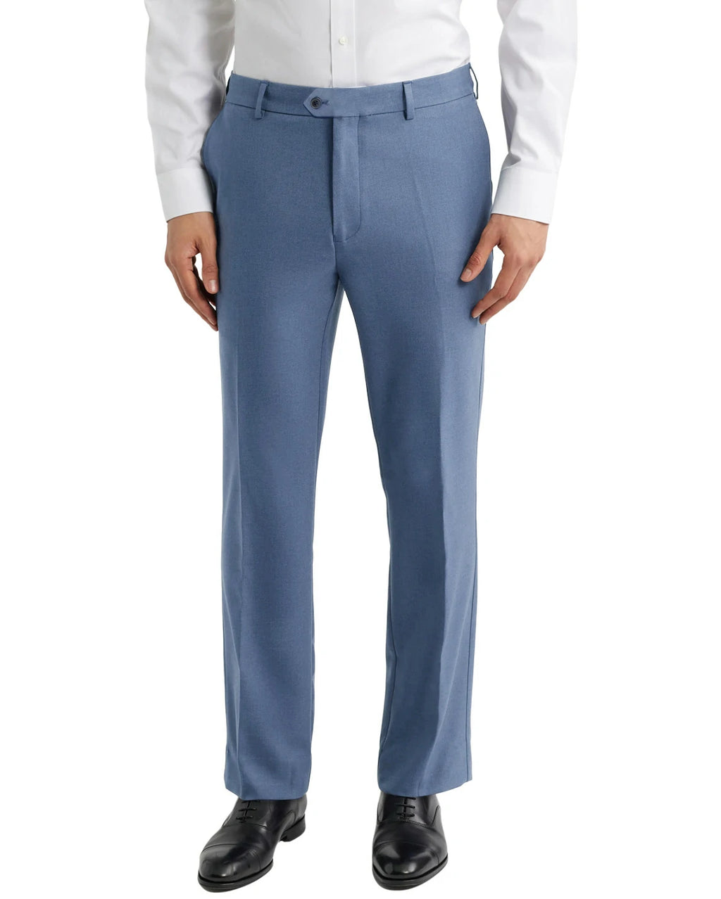 ice blue wrinkle-free dress pants, all-season classic-fit hidden expandable waistband, DexonMen, 6'0 180 lbs, 32W×30L