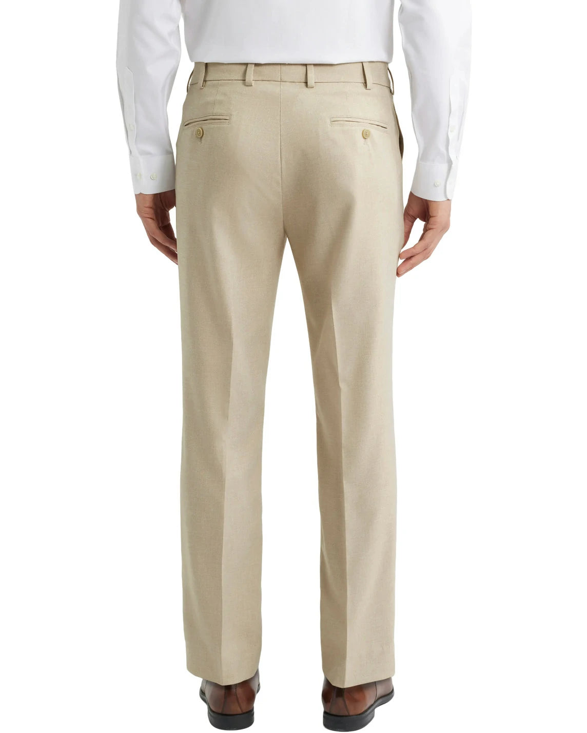 6'0 180 lbs model in DexonMen light khaki wrinkle-free dress pants, classic - fit all - season style