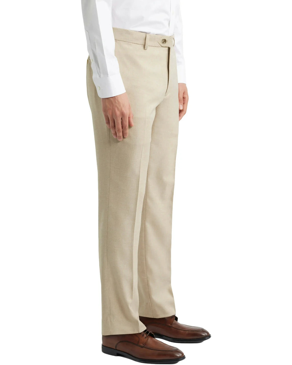 Side view of DexonMen light khaki wrinkle - free dress pants, classic - fit for all seasons