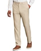 front view of a man wearing solid beige dress pants