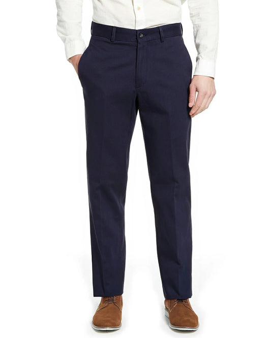 front view of a men wearing solid navy blue button-up casual pants