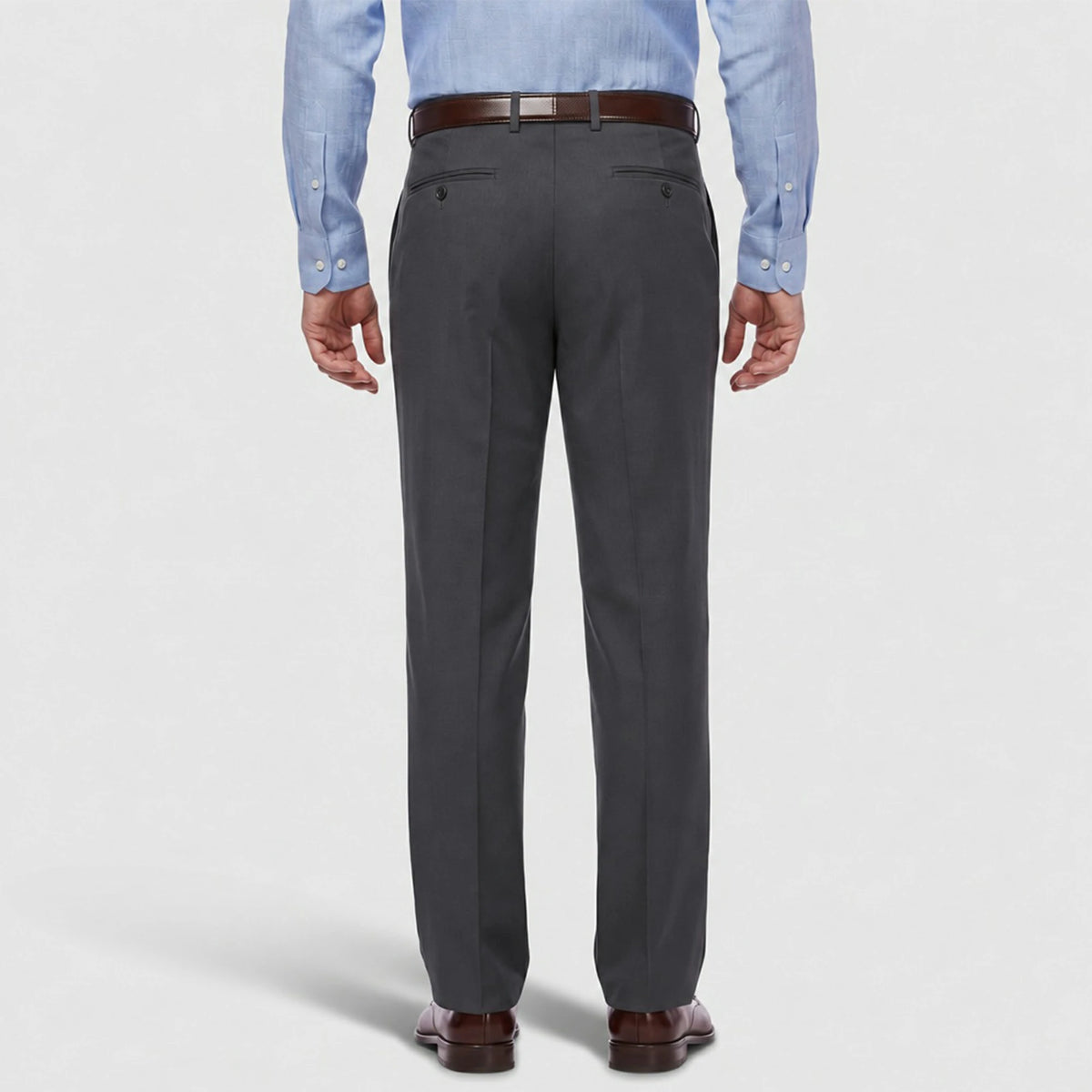 Back View of Dexonmen Men's Dark Grey Classic Fit Dress Pants with Button Pockets, Work Trousers
