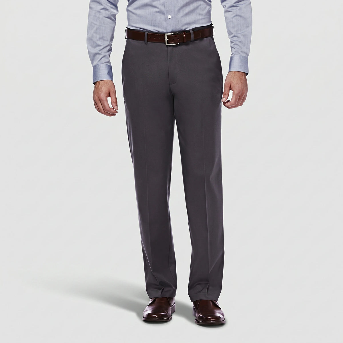 Dexonmen Men's Classic Fit Dark Grey Dress Pants, Wrinkle Resistant Formal Flat Front Trousers for Office