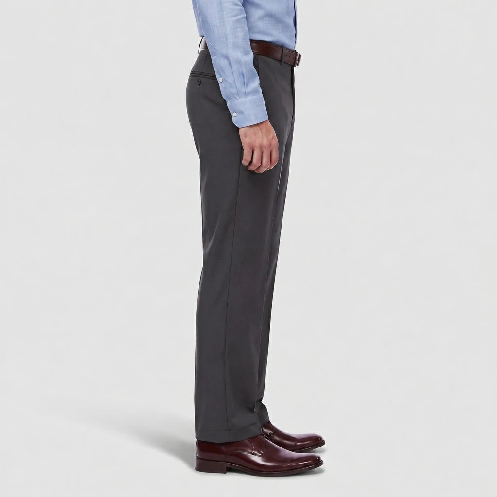 Side View of Dexonmen Classic Fit Dark Grey Dress Pants for Men, Business Casual Formal Slacks