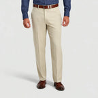 Dexonmen men's classic fit sand dress pants with flat front and belt loops, front view