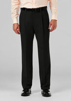 Dexonmen men's black pleated dress pants with hidden expandable waistband, classic fit non-stretch trousers, front view