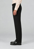 Side view of Dexonmen men's black pleated dress trousers, classic fit non-stretch formal pants for men