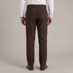 Back view of Dexonmen men's chocolate classic fit dress pants with two buttoned back pockets