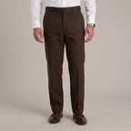 Dexonmen Men's Classic Fit Chocolate Dress Pants – front view showing flat front design and clean tailored fit