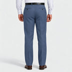 Back view of Dexonmen men's ice blue classic fit dress pants featuring two buttoned back pockets