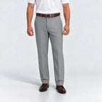 DexonMen Men's Classic Fit Light Grey Dress Pants, front view with flat front design and straight leg fit