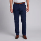 Dexonmen men's classic fit navy blue dress pants with flat front and belt loops, front view