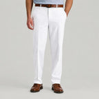 Dexonmen men's classic fit white dress pants front view with flat front and clean tailored silhouette
