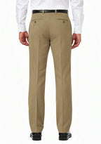 Back view of Dexonmen men's khaki classic fit dress pants, pleated business trousers with button welt pockets