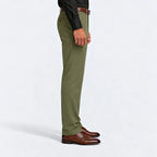 Side view of Dexonmen Men's Classic Fit Olive Dress Pants showing straight leg fit and clean silhouette