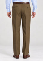 Back view of Dexonmen men's toast classic fit dress pants, pleated business trousers with button welt pockets
