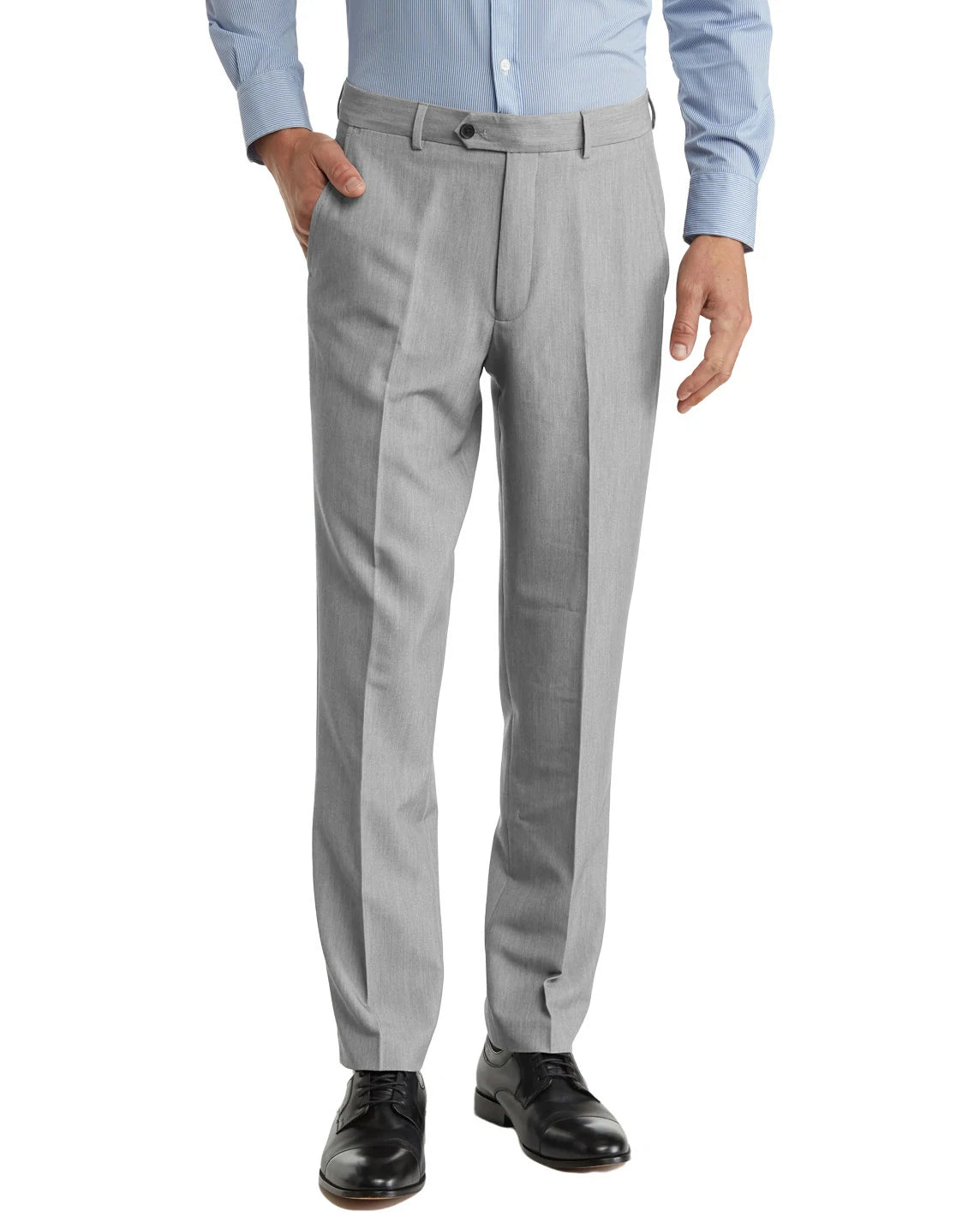 Men's Light Grey Dress Pants – No-Iron Hidden Expandable Waist