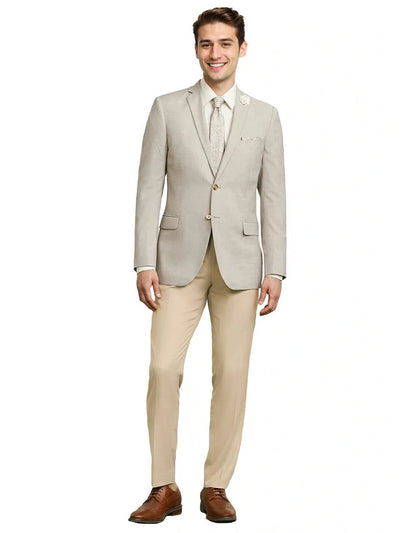 full front view of a man wearing solid khaki dress pants