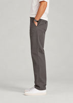 Side view men's gray casual cotton pants, straight leg classic fit with hidden expandable waist for comfort