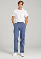Men's Indigo Cotton Chinos – Hidden Expandable Waistband, Classic Fit Casual Dress Pants