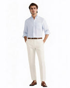 full front view of a man wearing solid ivory dress pants